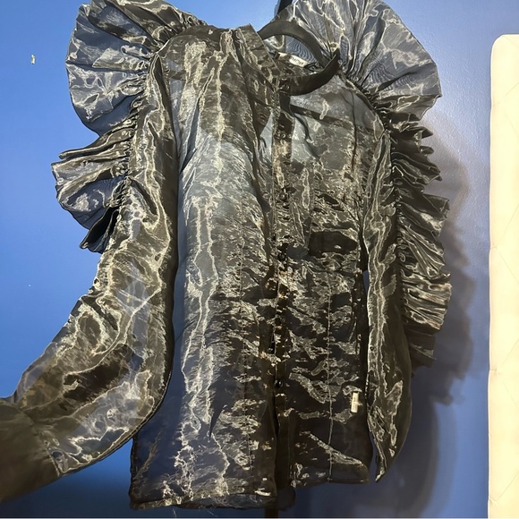 Black Sheer Ruffle Men's Button Down - Picture 4 of 9